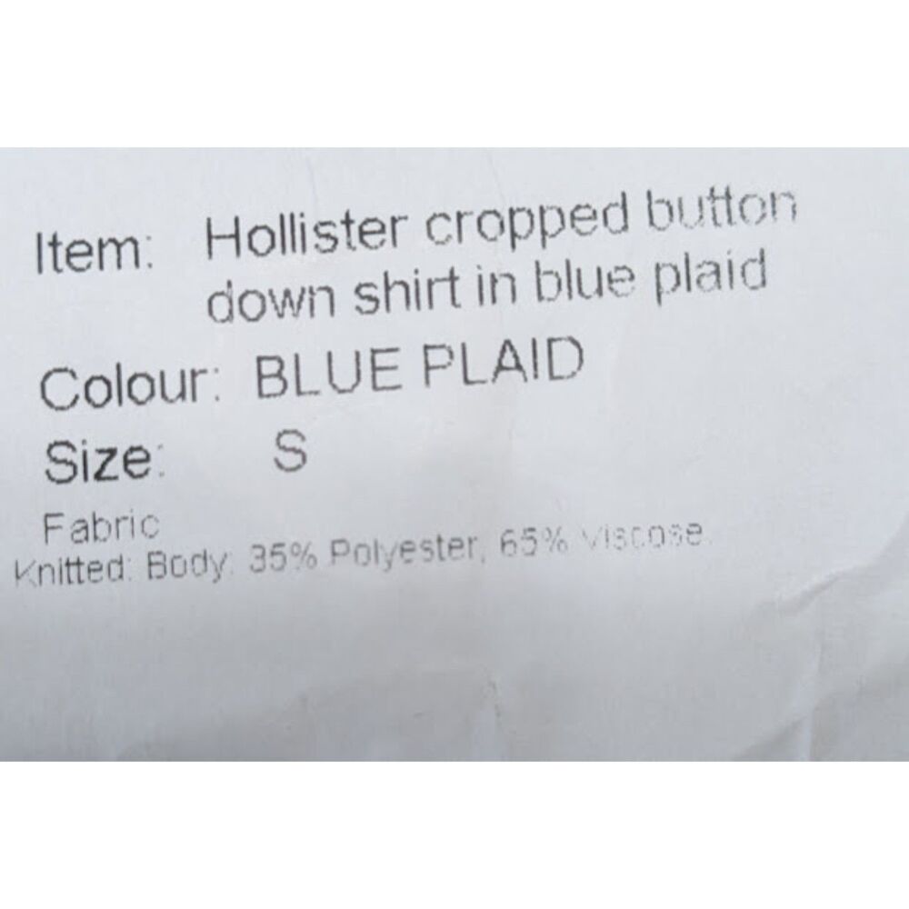 NWT Hollister Blue Plaid Cropped Button Down Shirt Women's Size Small - Picture 6 of 6
